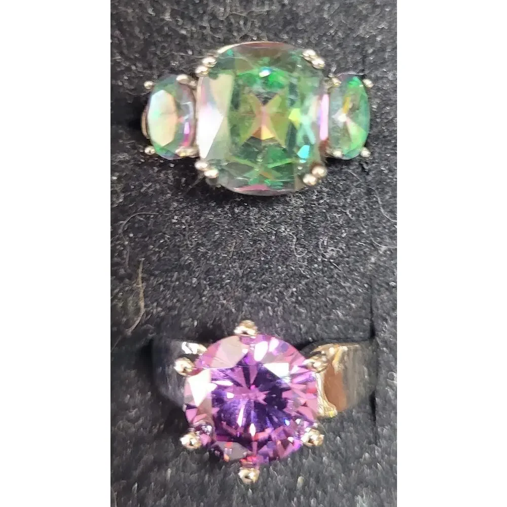 Womens Ring Lot Size 7.5 7.25 Statement Cocktail Crystal Purple Yellow Green